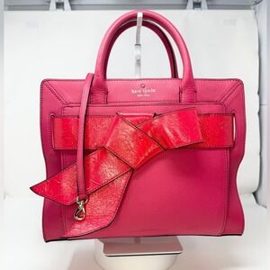 Kate Spade New York Pink Leather Satchel with Oversized Bow Handbag